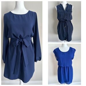H&M Elegant Navy Long Sleeve Dress summer fall office work casual chiffon dress